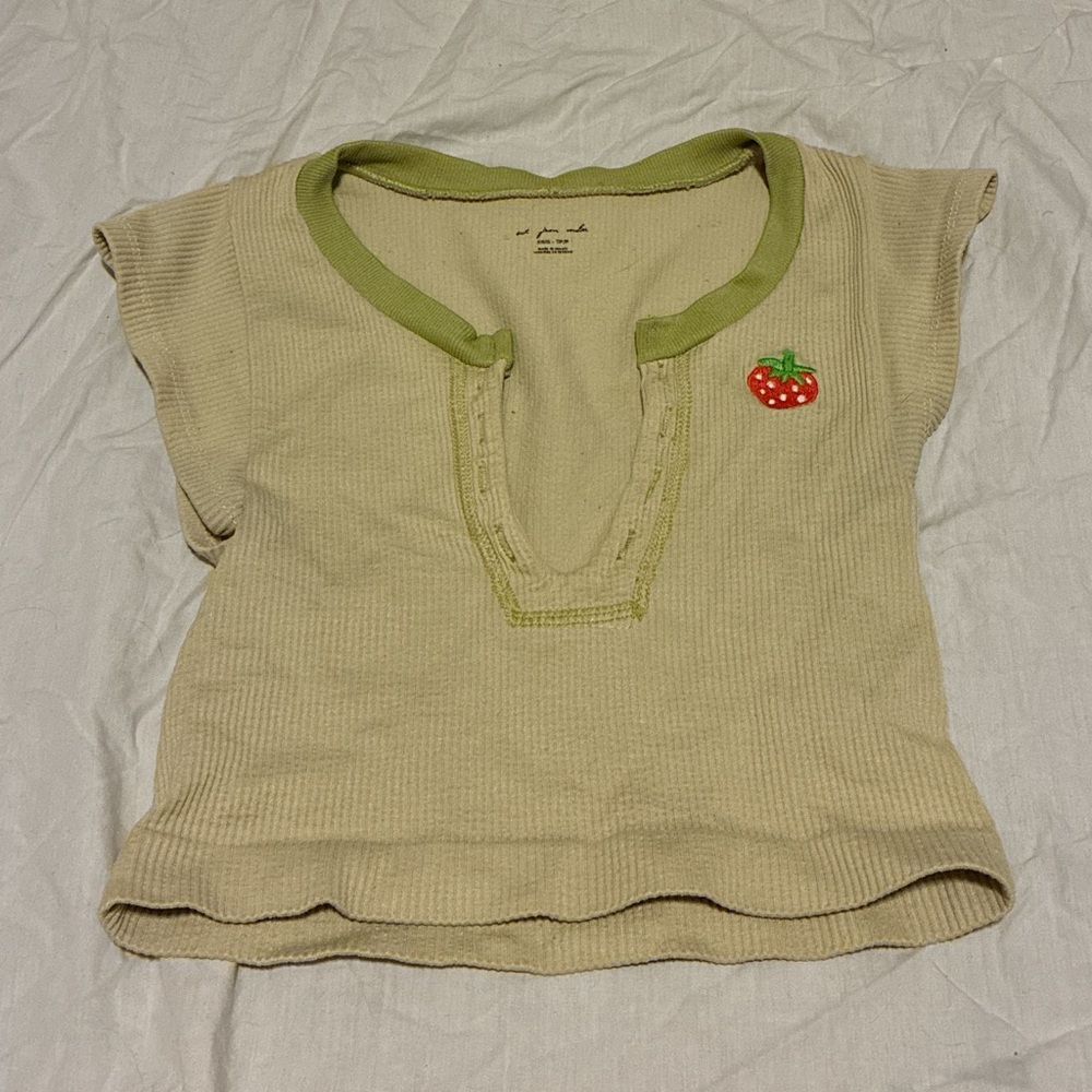 Yellow and Green Mini Top with Strawberry Patch